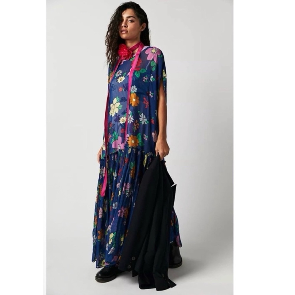 Free People Mina Floral Maxi Dress Blue Purple Boho Festival NWT XS